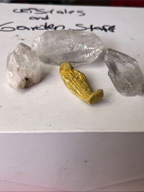 Yellow Guardian Figurine Accent with Clear Quartz Display